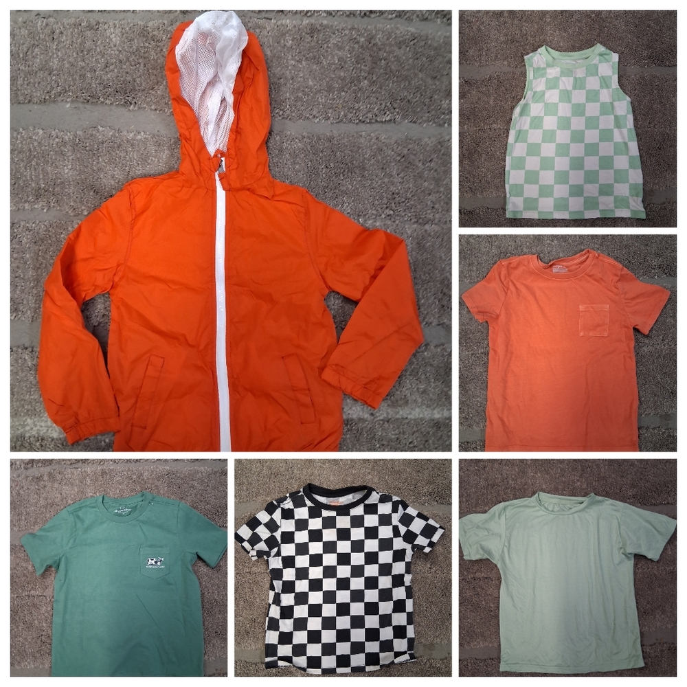 Boys 5 Shirts And 1 Hooded Rain Jacket, Sz. 6-7